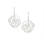A PAIR OF DIAMOND EARRINGS, each designed as an openwork camellia flowerhead, the centre accented