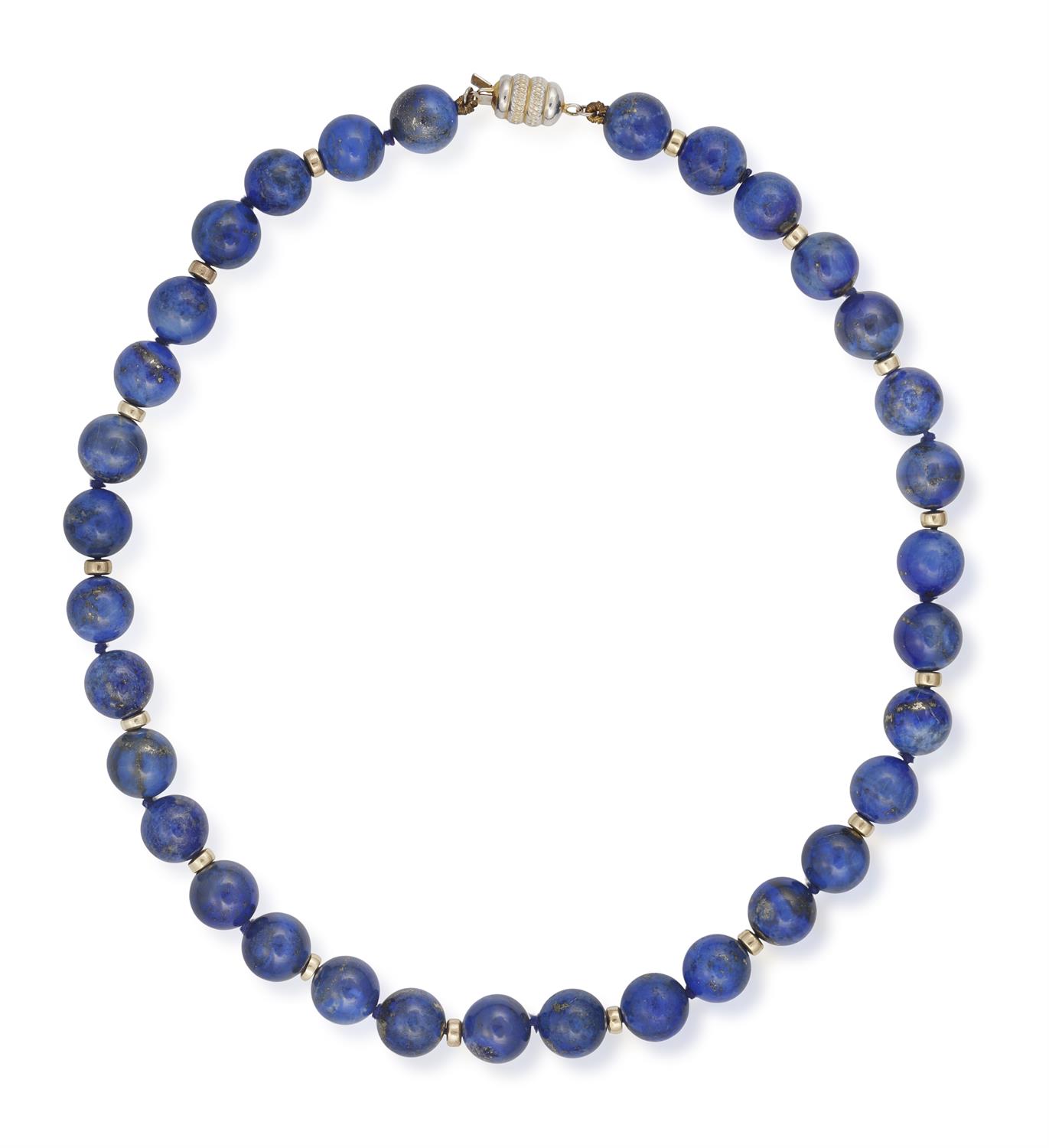 A LAPIS LAZULI BEAD NECKLACE, composed of round-shaped lapis lazuli beads measuring approximately - Image 2 of 2