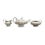 A MATCHED GEORGE IV IRISH SILVER THREE PIECE TEA SERVICE, Dublin c.1827 and Dublin c. 1828, marks of