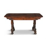 A WILLIAM IV ROSEWOOD LIBRARY TABLE, c.1830, of rectangular form, with scroll carved apron on fluted