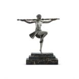 PIERRE LE FANGUAYS (FRENCH 1892 - 1962) Art Deco Dancer Silvered bronze on portoro marble base, 27cm