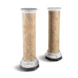A PAIR OF FAUX MARBLE SCULPTURE PEDESTALS, early 19th Century, of cylindrical form, with white
