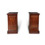A PAIR OF LATE VICTORIAN MAHOGANY SQUARE DINING ROOM PEDESTALS, each with single cupboard door,