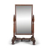 ***WITHDRAWN*** A VICTORIAN MAHOGANY CHEVAL MIRROR, c.1840, with adjustable rectangular plate,