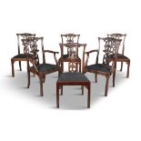 A SET OF SIX CHINESE CHIPPENDALE AND MAHOGANY DINING CHAIRS, late 19th century, comprising two