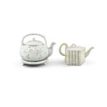 A RARE BELLEEK GRASS PATTERN TEAPOT AND TEAPOT STAND, 1st period (1863-1890), with arched handle,