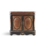 A FRENCH BOULLE AND MARBLE TOP SIDE CABINET, 19th century, of rectangular shape fitted with rouge