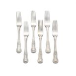 A COMPOSED SET OF SIX 19TH CENTUYRY SILVER KINGS PATTERN TABLE FORKS, London c.1818 (2) mark of