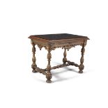A CONTINENTAL GILTWOOD CENTRE TABLE, 18th century, of rectangular form, with later yew wood top