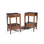 A PAIR OF INLAID MAHOGANY BEDSIDE TABLES, each of square shape, with crossbanded top and platform