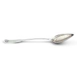 A LARGE IRISH GEORGE III SILVER FIDDLE AND SHELL PATTERN STRAINING SPOON, Dublin c.1812, mark of