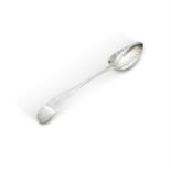 A GEORGE III SILVER FIDDLE PATTERN BASTING SPOON, Dublin c.1808, maker's mark rubbed, of plain form,