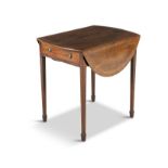 A 19TH CENTURY INLAID MAHOGANY OVAL DOUBLE DROP LEAF PEMBROKE TABLE, decorated with crossbanding and