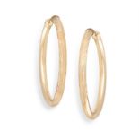 A PAIR OF ROSE GOLD HOOP EARRINGS, each with floral engraving details, mounted in 9K gold, length