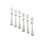 A SET OF SIX GEORGE IV SCOTTISH SILVER KINGS PATTERN TABLE FORKS, Glasgow c.1827, mark of WM & AM (