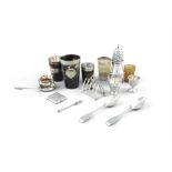 A MISCELLEANEOUS COLLECTION OF SILVER ITEMS: comprising a pair of Irish fiddle pattern dessert