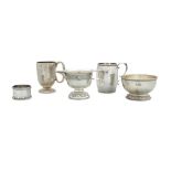 A COLLECTION OF SILVER, comprising: a sugar bowl, cream jug and napkin ring ring with Celtic revival