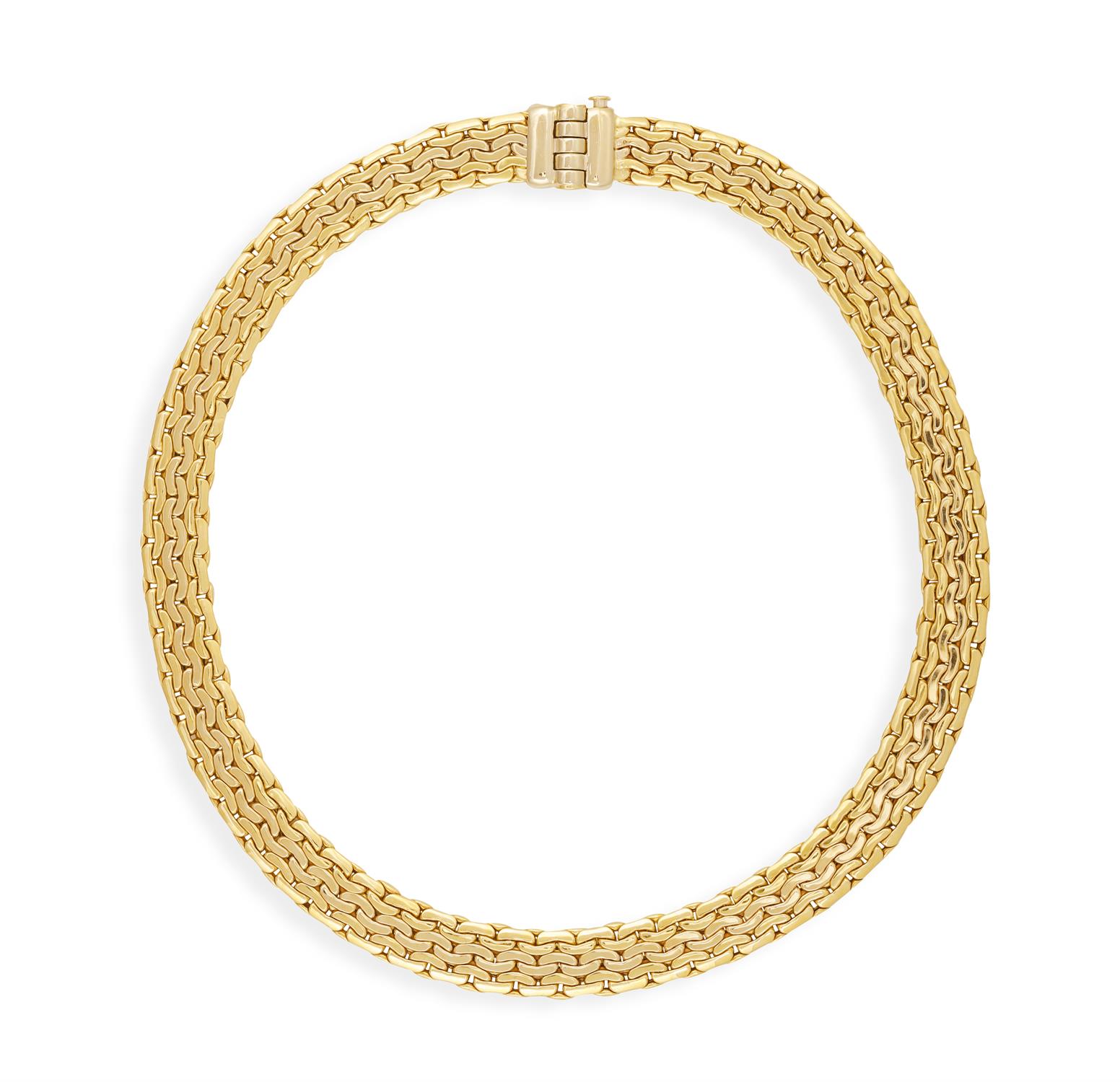 A GOLD NECKLACE, composed of polished fancy gold links mounted in 18K gold, Italian assay mark,