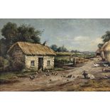 James Grey RHA (fl.1865-1884) Farmyard with Homestead and Animals in the Foreground,