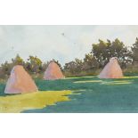 John Luke RUA (1906-1975) Haystacks Watercolour on paper, 15.5 x 24cm (6 x 9½") Signed with