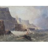 Andrew Nicholl RHA (1804 - 1886) A Sailing boat on the Antrim Coast Watercolour, 24 x 31.
