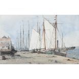 Edwin Hayes R.I RHA (1819 - 1904) Quay at Great Yarmouth Watercolour, 17 x 26cm (6¾ x 10") Signed