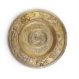 A LARGE VICTORIAN SILVER PLATED CHARGER/ ALMS DISH, AFTER LÉONARD MOREL-LADEUIL, 53cm diameter