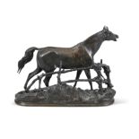AFTER P.J MENE (19TH CENTURY) Horse striding by fence Bronze, 19cm high; 23cm wide