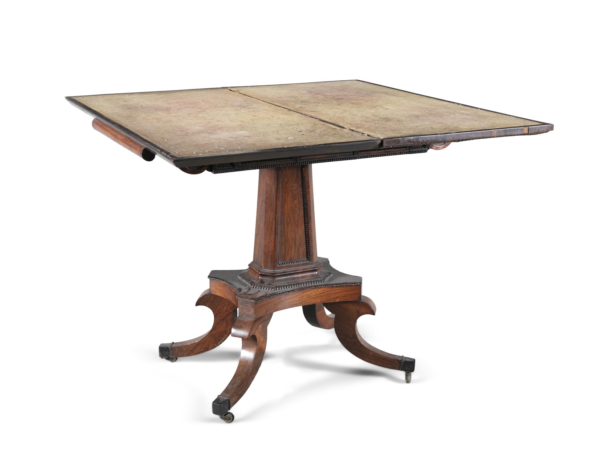 A WILLIAM IV INLAID ROSEWOOD RECTANGULAR FOLDING TOP TABLE, in the Greek Revival taste, - Image 3 of 3
