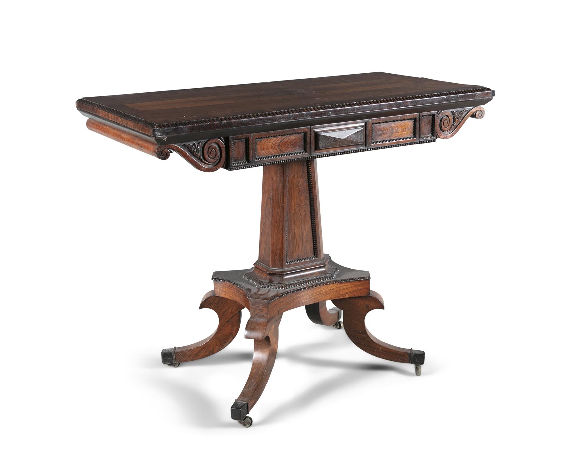 A WILLIAM IV INLAID ROSEWOOD RECTANGULAR FOLDING TOP TABLE, in the Greek Revival taste, - Image 2 of 3