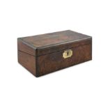 A 19TH CENTURY AND BRASS INLAID TRAVELLING WRITING SLOPE / CHEST, of rectangular form,