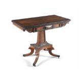 A WILLIAM IV INLAID ROSEWOOD RECTANGULAR FOLDING TOP TABLE, in the Greek Revival taste,
