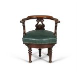 A COMPOSED VICTORIAN LIBRARY CHAIR, circa 1840, with "horseshoe" back-rail and acanthus backsplat