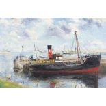 FERGUS O'RYAN RHA (1911-1989) Unloading at the Coal Harbour, Dun Laoghaire Oil on board, 36.