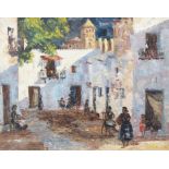 FERGUS O'RYAN RHA (1911-1989) A Spanish Street Scene with Figures Oil on board, 40.5 x 51cm Mounted