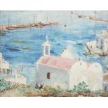 FERGUS O'RYAN RHA (1911-1989) The Harbour, Mykonos, Greece Oil on board, 36.5 x 46cm Signed;