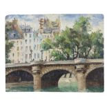 FERGUS O'RYAN RHA (1911-1989) Pont Neuf, Paris Oil on board, 35.3 x 44.2cm Inscribed verso Mounted