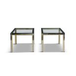 TABLES A pair of chrome and brass tables, attributed to Renato Zevi for Romeo Rega, with glass tops.
