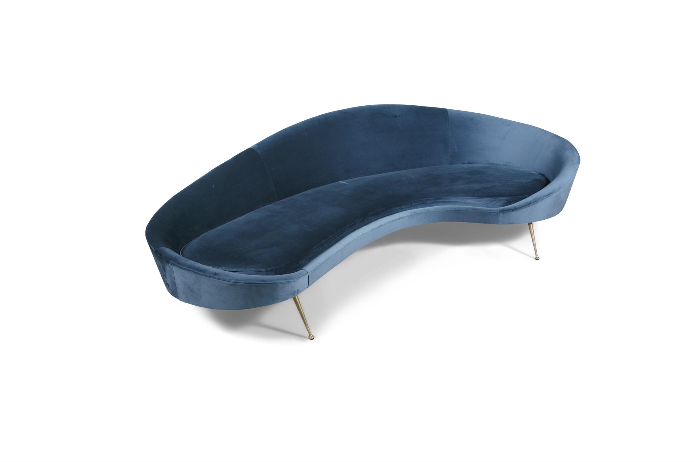 SOFA A kidney shaped sofa, in the style of Ico Parisi, on brass legs. 72 x 260 x 115cm - Image 3 of 5