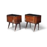 CABINETS A pair of rosewood bedside cabinets, in the manner of Paolo Buffa, with brass detailing,