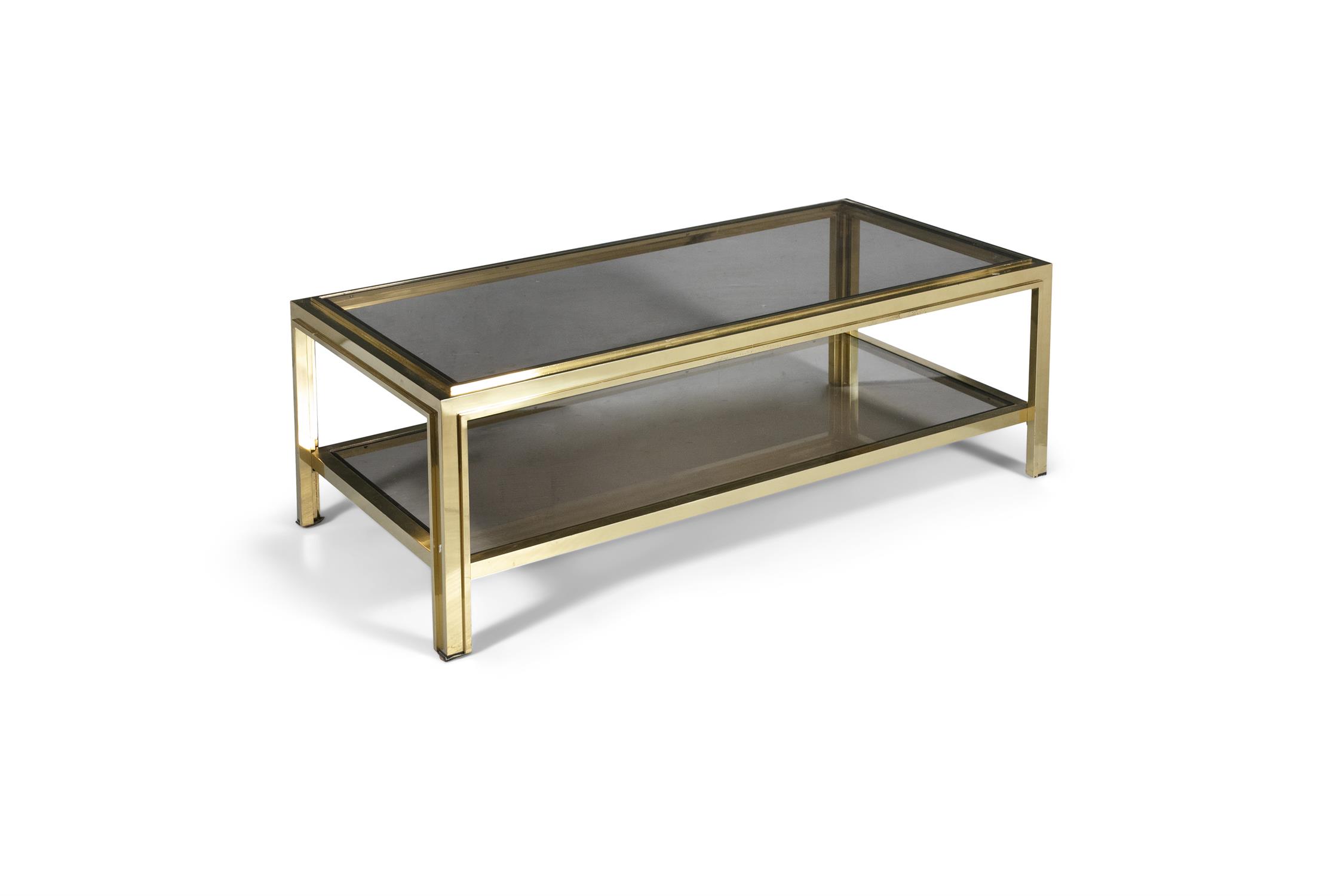 COFFEE TABLE A two tier brass coffee table, with smoked glass tops, Italy c.1960. - Image 3 of 4