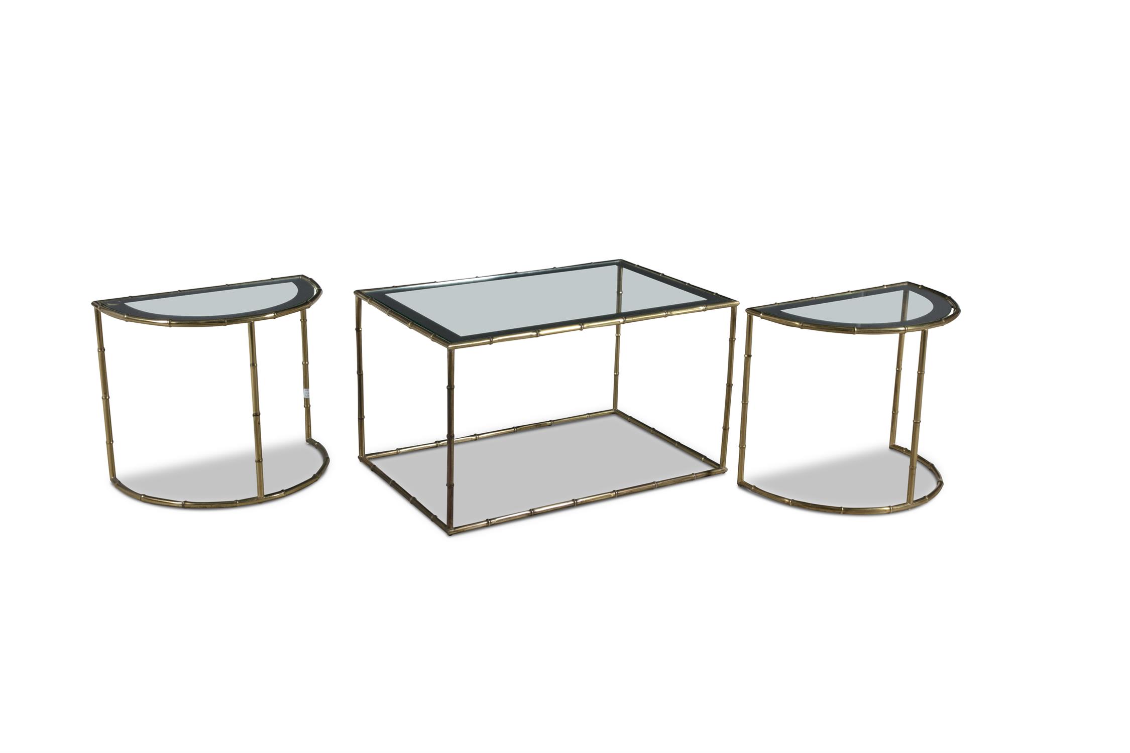 CHRISTOFLE A set of three brass coffee tables by Christofle, with glass tops, France c.1950s. - Image 2 of 3