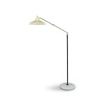 STILNOVO A brass and enamel floor lamp by Stilnovo, on a marble base, with maker's label, Italy c.
