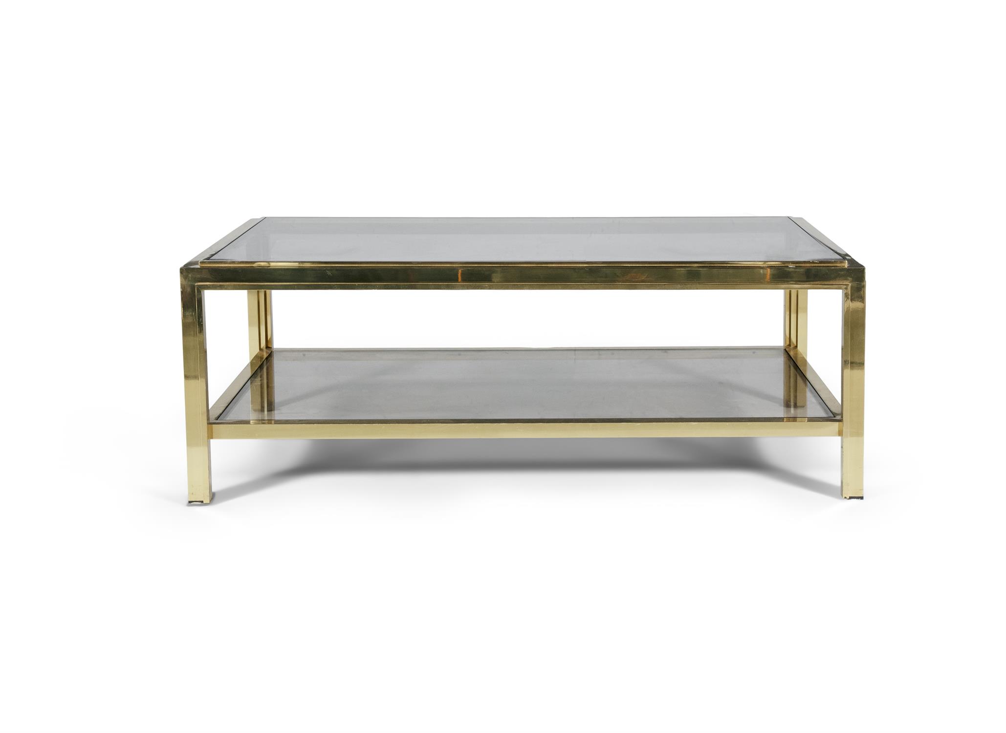 COFFEE TABLE A two tier brass coffee table, with smoked glass tops, Italy c.1960. - Image 2 of 4