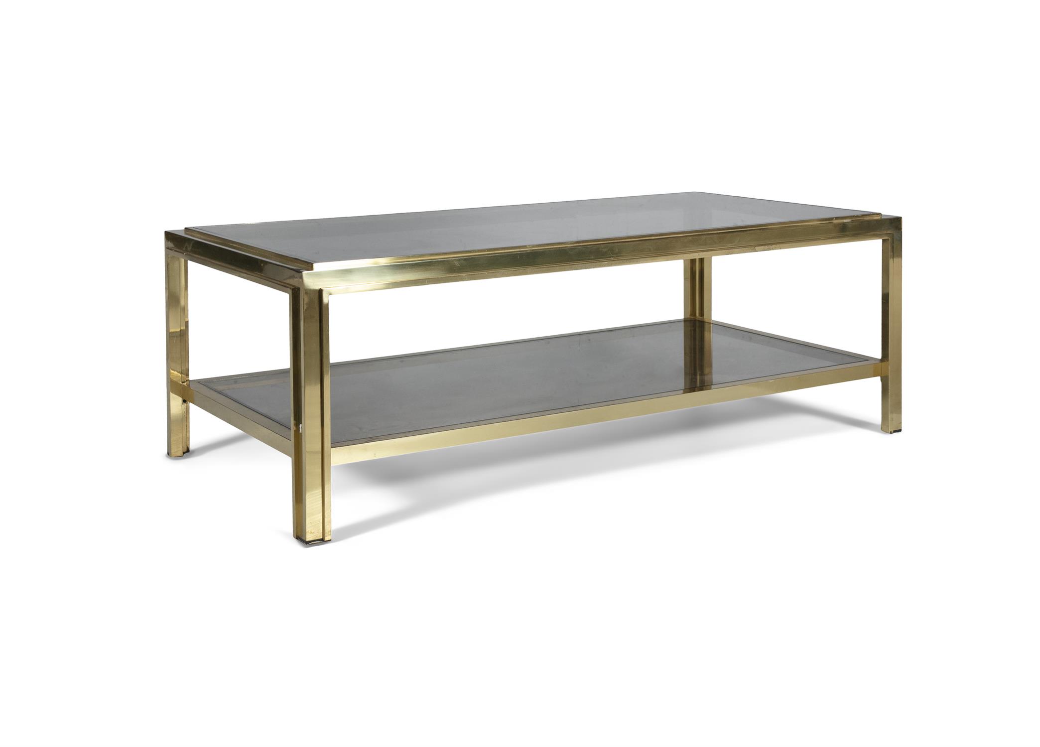 COFFEE TABLE A two tier brass coffee table, with smoked glass tops, Italy c.1960. - Image 4 of 4