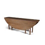 A MAHOGANY DOUBLE DROP LEAF OVAL HUNT TABLE, on chamfered square gate leg supports. 227 X 160CM