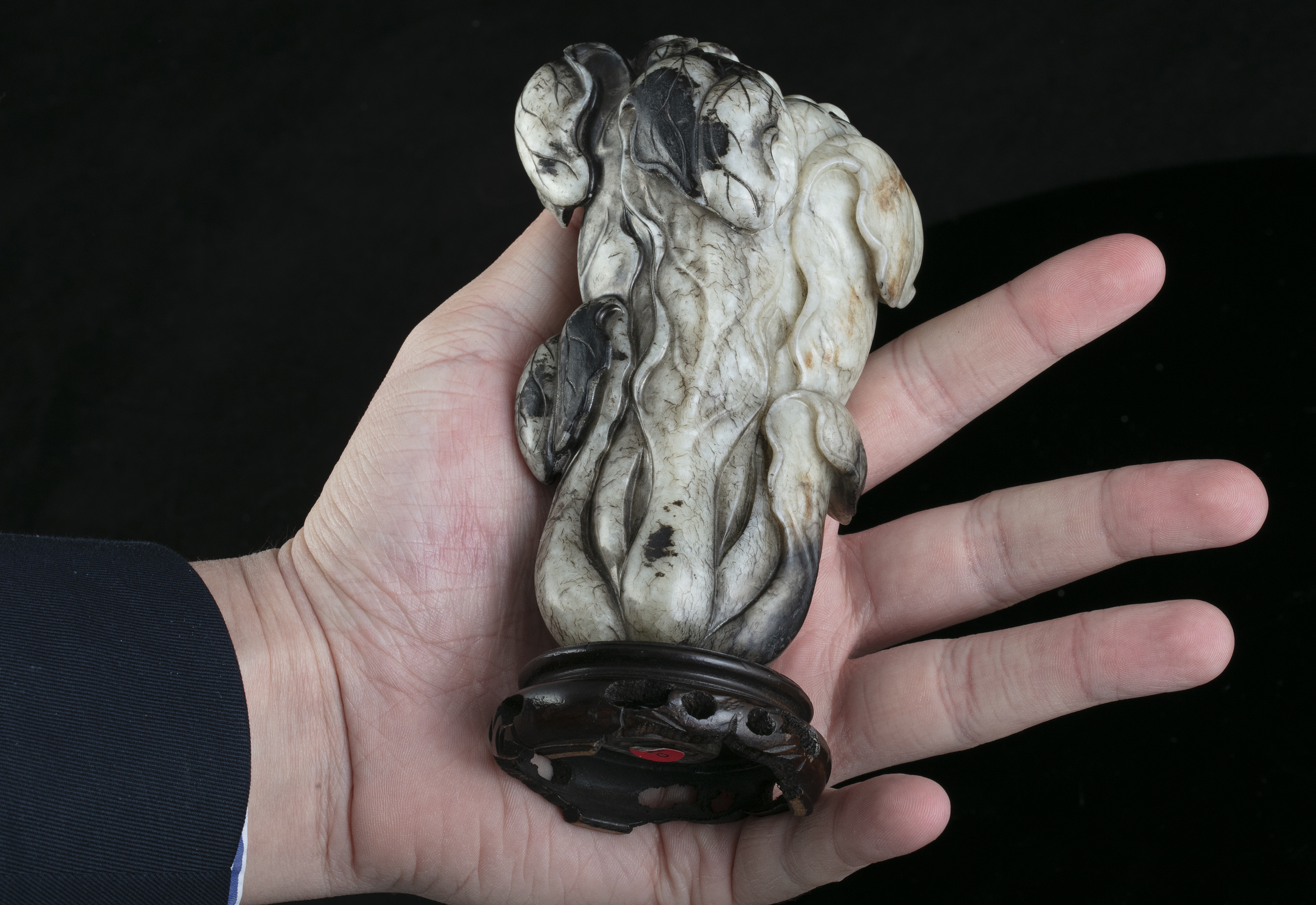 A MOTTLED JADE CARVING OF A CHINESE CABBAGE China, Likely Ming Dynasty Naturalistically carved in - Image 13 of 20