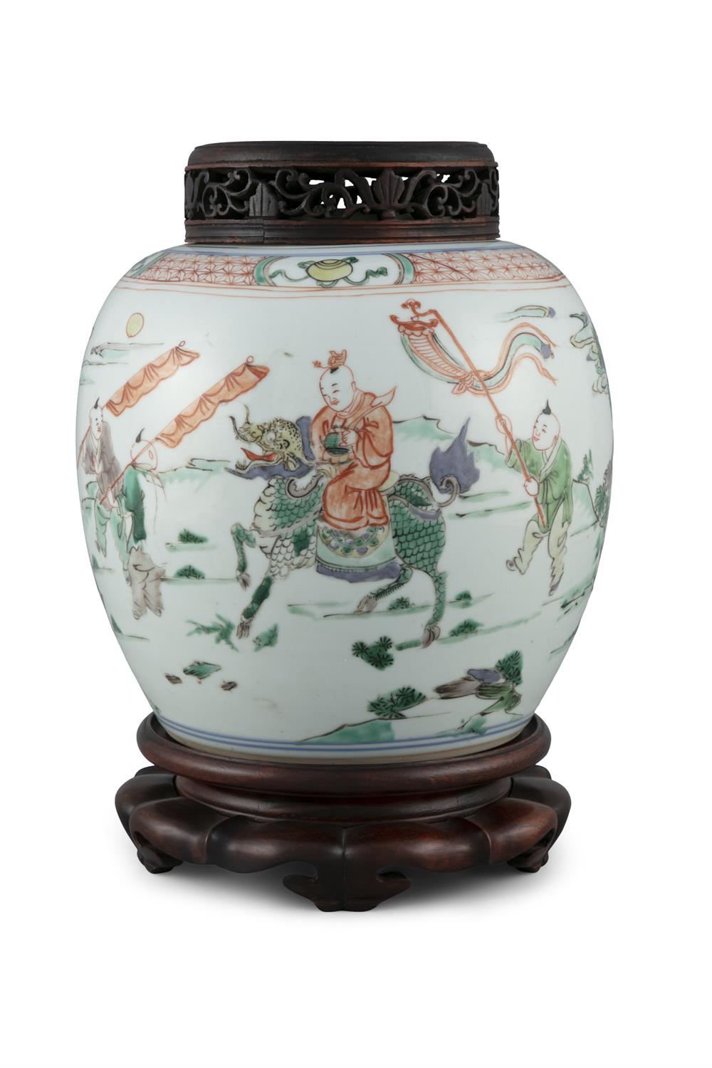 A FAMILLE VERTE 'BOY AND QILIN' PORCELAIN GINGER JAR China, Qing Dynasty, Kangxi period Adorned in - Image 13 of 20