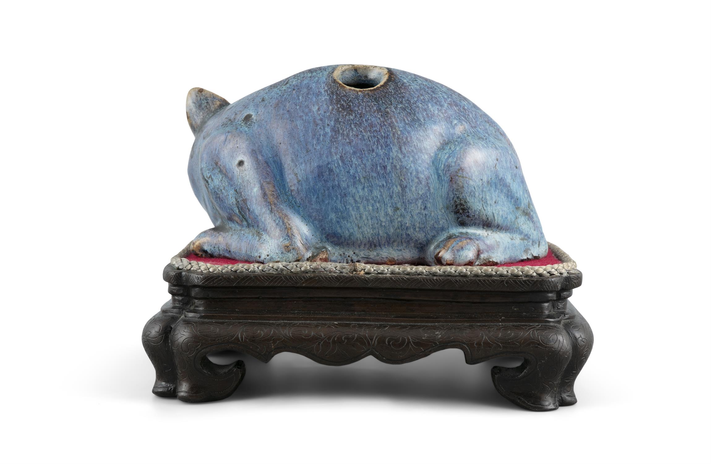 A ROBIN EGG PORCELAIN CAT NIGHT LIGHT China, Qing Dynasty Molded as a crouching cat, with a hole - Image 3 of 7