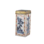 AN IMARI PALETTE PORCELAIN SQUARE POT WITH A EUROPEAN MOUNT The porcelain, China, 18th century,